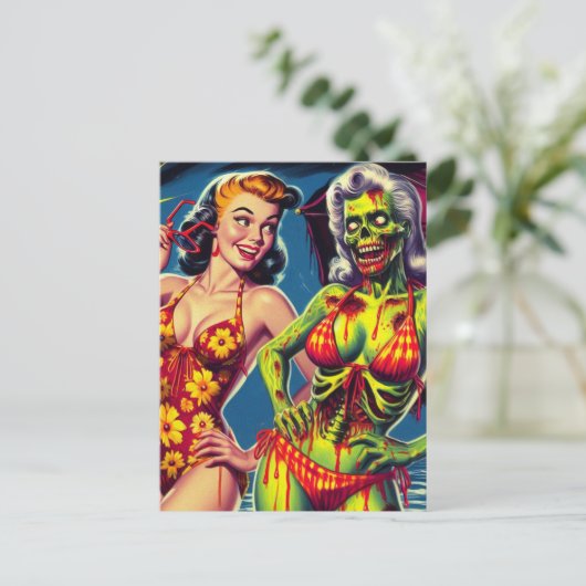 Retro Zombie Pin-up Briefkaart (Staand voorkant)