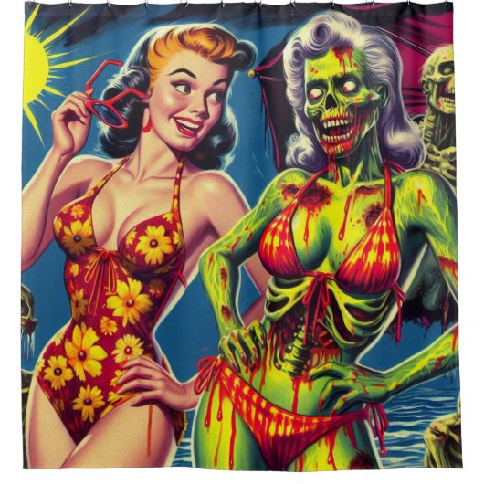 Retro Zombie Pin-up Douchegordijn (Voorkant)