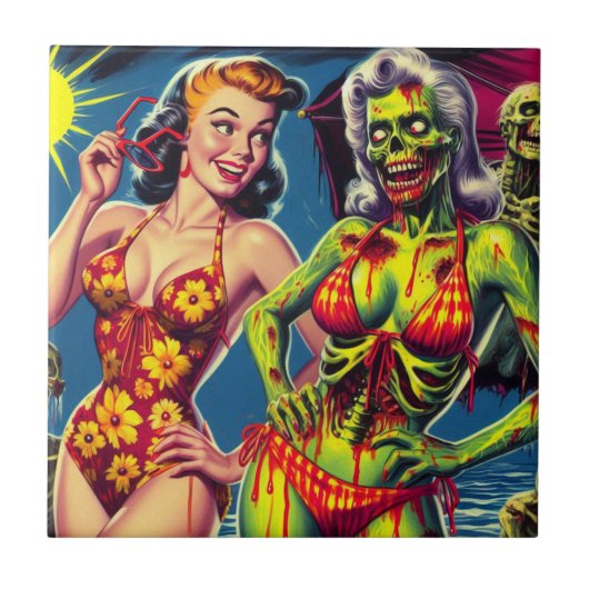 Retro Zombie Pin-up Tegeltje (Voorkant)