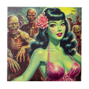 Retro Zombie Woman Tegeltje