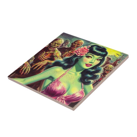 Retro Zombie Woman Tegeltje (Zijkant)