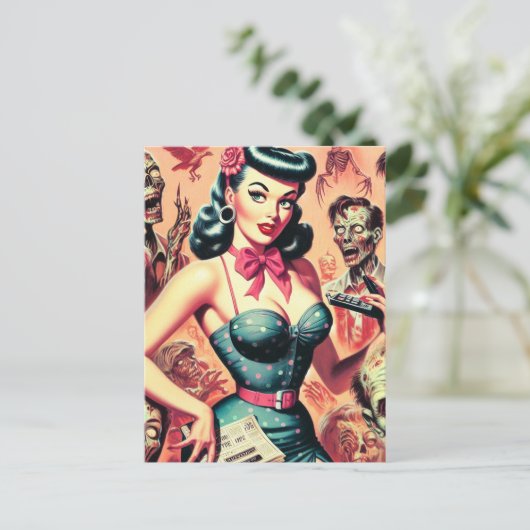 Retro Zombies Pin-up Briefkaart (Staand voorkant)