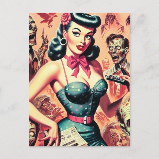 Retro Zombies Pin-up Briefkaart (Voorkant)