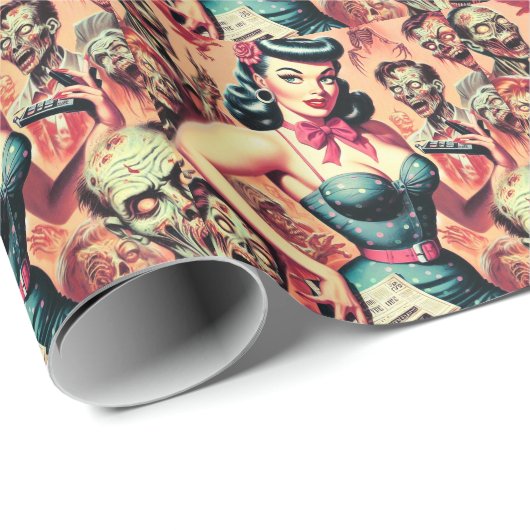 Retro Zombies Pin-up Cadeaupapier (Rol Hoek)