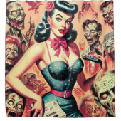 Retro Zombies Pin-up Douchegordijn (Voorkant)