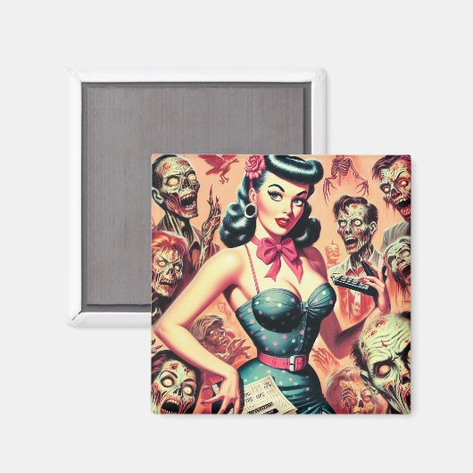 Retro Zombies Pin-up Magneet (Voorkant / Achterkant)
