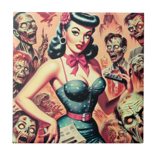 Retro Zombies Pin-up Tegeltje (Voorkant)