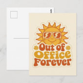 Retro Zomer "Afwezig" Lachende Zon Sticker Briefkaart (Voorkant / Achterkant)