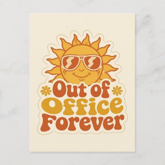 Retro Zomer "Afwezig" Lachende Zon Sticker Briefkaart (Voorkant)