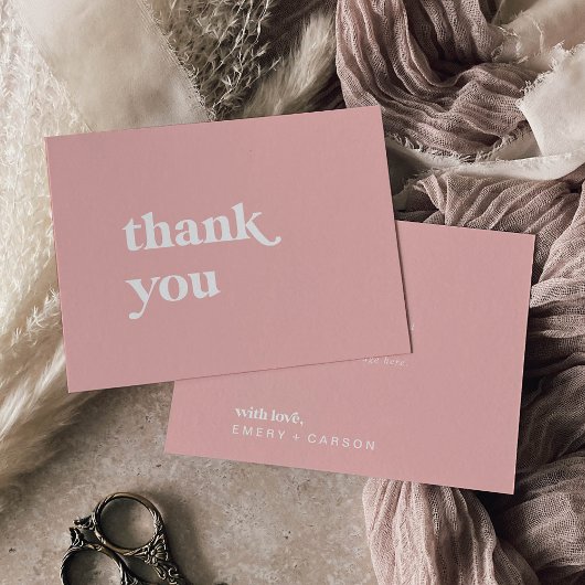 Retro Zomer | Blush Roze Bruiloft Bedankkaart