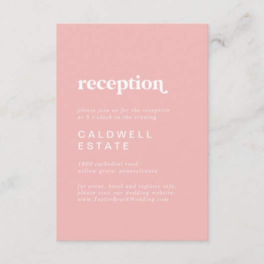 Retro Zomer | Blush Roze Huwelijksreceptie Informatiekaartje (Voorkant)