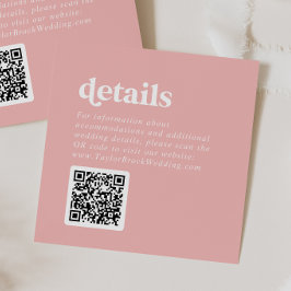 Retro Zomer | Blush Roze QR Code Bruiloft Details Informatiekaartje