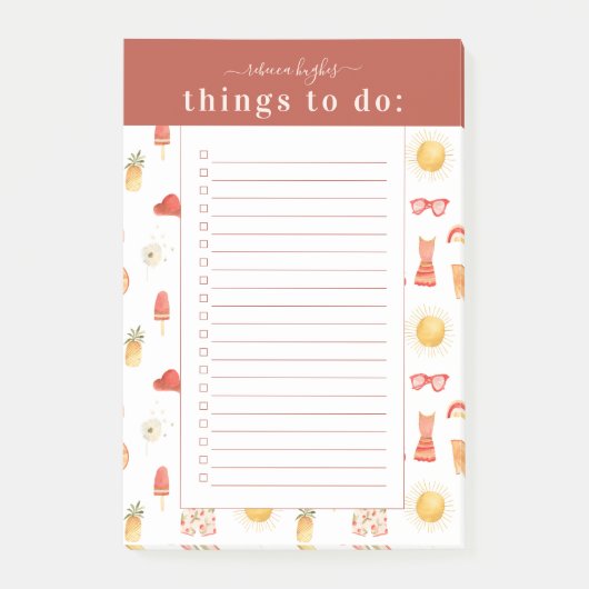 Retro Zomer Boho Picknick | Monogram Takenlijst Post-it® Notes (Voorkant)