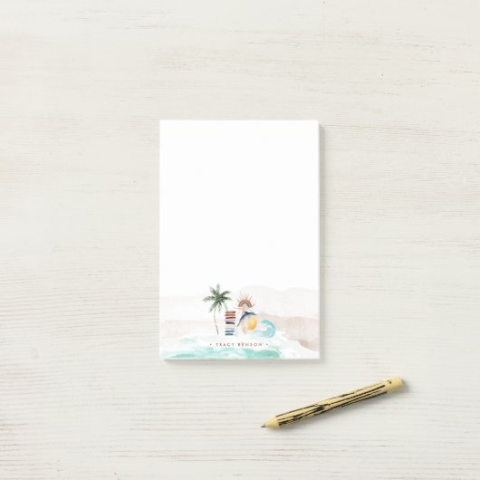 Retro Zomer Boho Surf | Monogram Gepersonaliseerd Post-it® Notes (Op bureau)