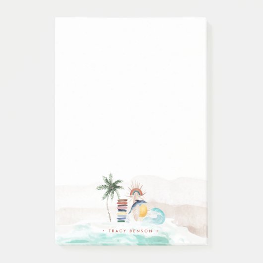 Retro Zomer Boho Surf | Monogram Gepersonaliseerd Post-it® Notes (Voorkant)