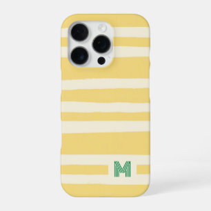 Retro Zomer Chic Gele Strepen Monogram iPhone 16 Pro Hoesje