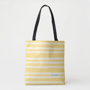 Retro Zomer Chic Gele Strepen Persoonlijk Tote Bag