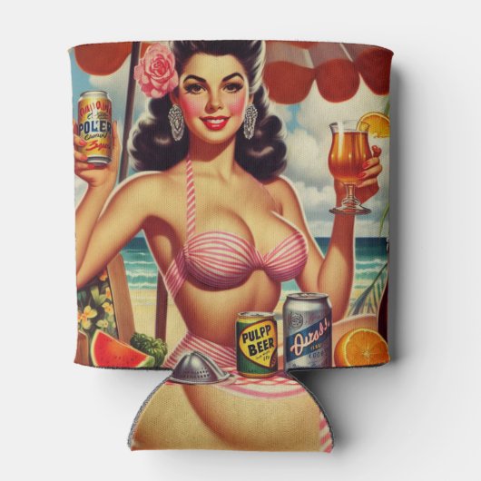 Retro zomer cocktail meisje blikjeskoeler (Achterkant)