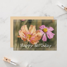 Retro Zomer Cosmea Bloesems Verjaardag Kaart