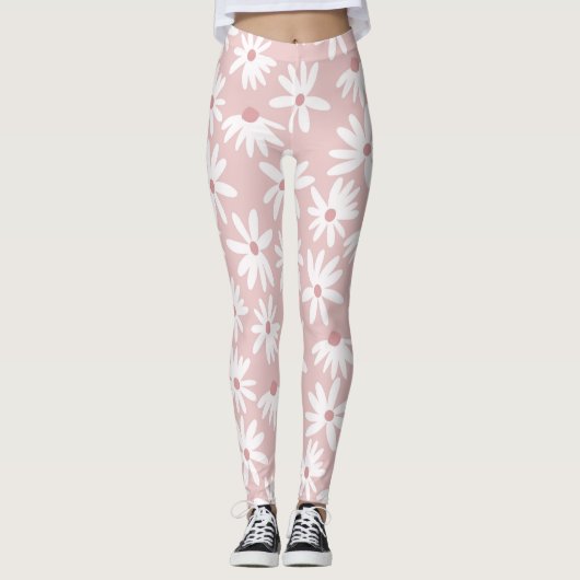 Retro Zomer Daisies Patroon Klein #4 #pattern Leggings (Voorkant)
