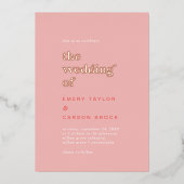 Retro Zomer Folie Roze en Sinaasappel De bruiloft Folie Uitnodiging (Voorkant)