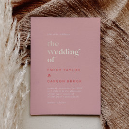 Retro Zomer Folie Roze en Sinaasappel De bruiloft  Folie Uitnodiging