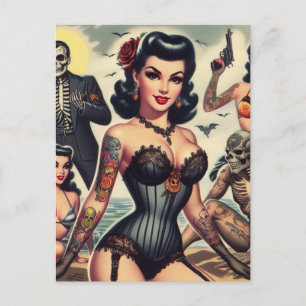 Retro Zomer Gotische Pin-up Briefkaart