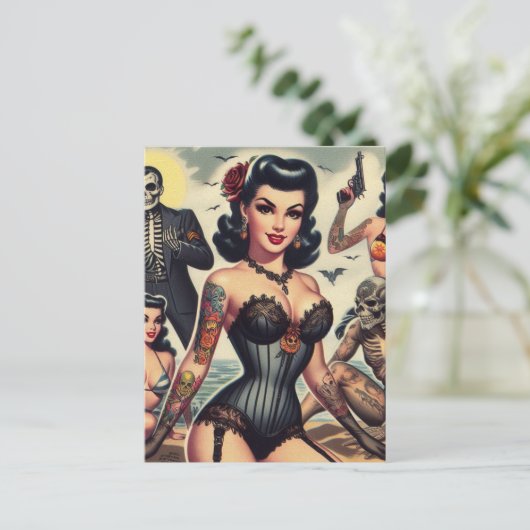 Retro Zomer Gotische Pin-up Briefkaart (Staand voorkant)