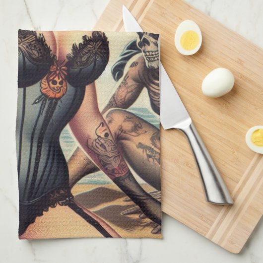 Retro Zomer Gotische Pin-up Theedoek (Quarter Fold)