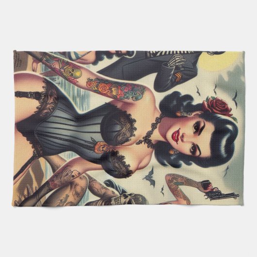 Retro Zomer Gotische Pin-up Theedoek (Horizontaal)