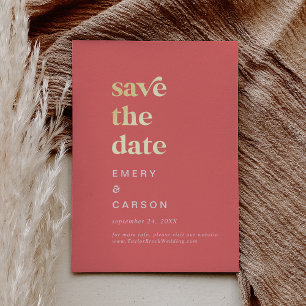 Retro zomer goud folie hete roze save the date uitnodiging