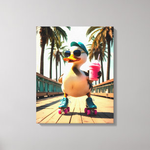 Retro Zomer Grappige Roller Eend Canvas Afdruk
