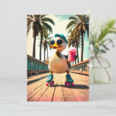 Retro Zomer Grappige Roller Eend  Feestdagenkaart (Staand voorkant)