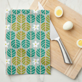 Retro Zomer groen & roze bloemengestreept Theedoek