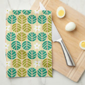 Retro Zomer groen & roze bloemengestreept Theedoek (Quarter Fold)