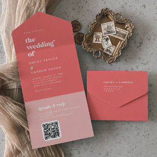 Retro Zomer   Heet Roze Bruiloft All In One Uitnodiging