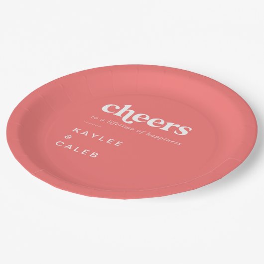 Retro Zomer Hot Pink Cheers Wedding Papieren Bordje (Gekanteld)