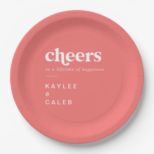 Retro Zomer Hot Pink Cheers Wedding Papieren Bordje (Voorkant)