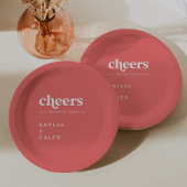 Retro Zomer Hot Pink Cheers Wedding Papieren Bordje