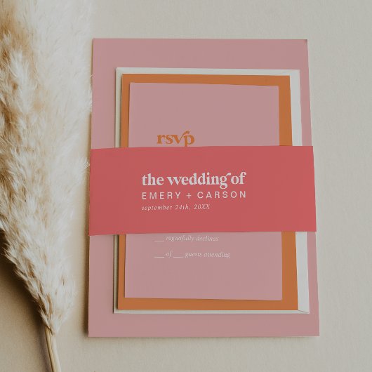 Retro Zomer | Hot Pink The Wedding Of Belly Band Uitnodigingen Wikkel