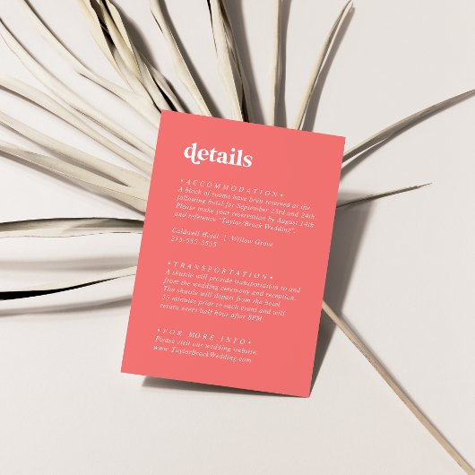 Retro Zomer | Hot roze bruiloft details Informatiekaartje