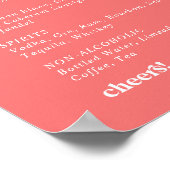 Retro Zomer | Hot roze bruiloft Drinken Menu Sign Poster (Hoek)