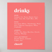 Retro Zomer | Hot roze bruiloft Drinken Menu Sign Poster (Voorkant)