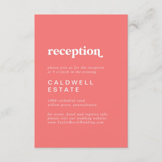 Retro Zomer | Hot roze bruiloft receptie Informatiekaartje (Voorkant)