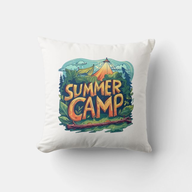 Retro Zomer Kamp Grafische T-Shirt Kussen (Voorkant)