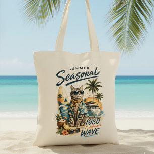 Retro Zomer Kat Surfer Bus Jaren 80 California Gol Tote Bag