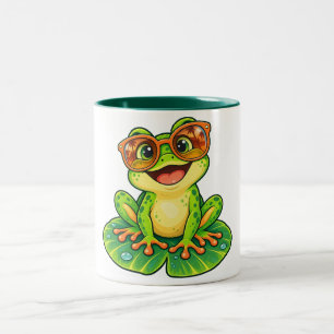 Retro Zomer Kikker met Zonnebril PNG Schattige T Tweekleurige Koffiemok