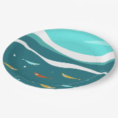 Retro Zomer Oceaangolven Midden Eeuw Modern Papieren Bordje (Gekanteld)