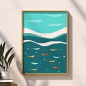 Retro Zomer Oceaangolven Midden Eeuw Modern Poster