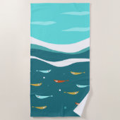 Retro Zomer Oceaangolven Midden Eeuw Modern Strandlaken (Voorkant)